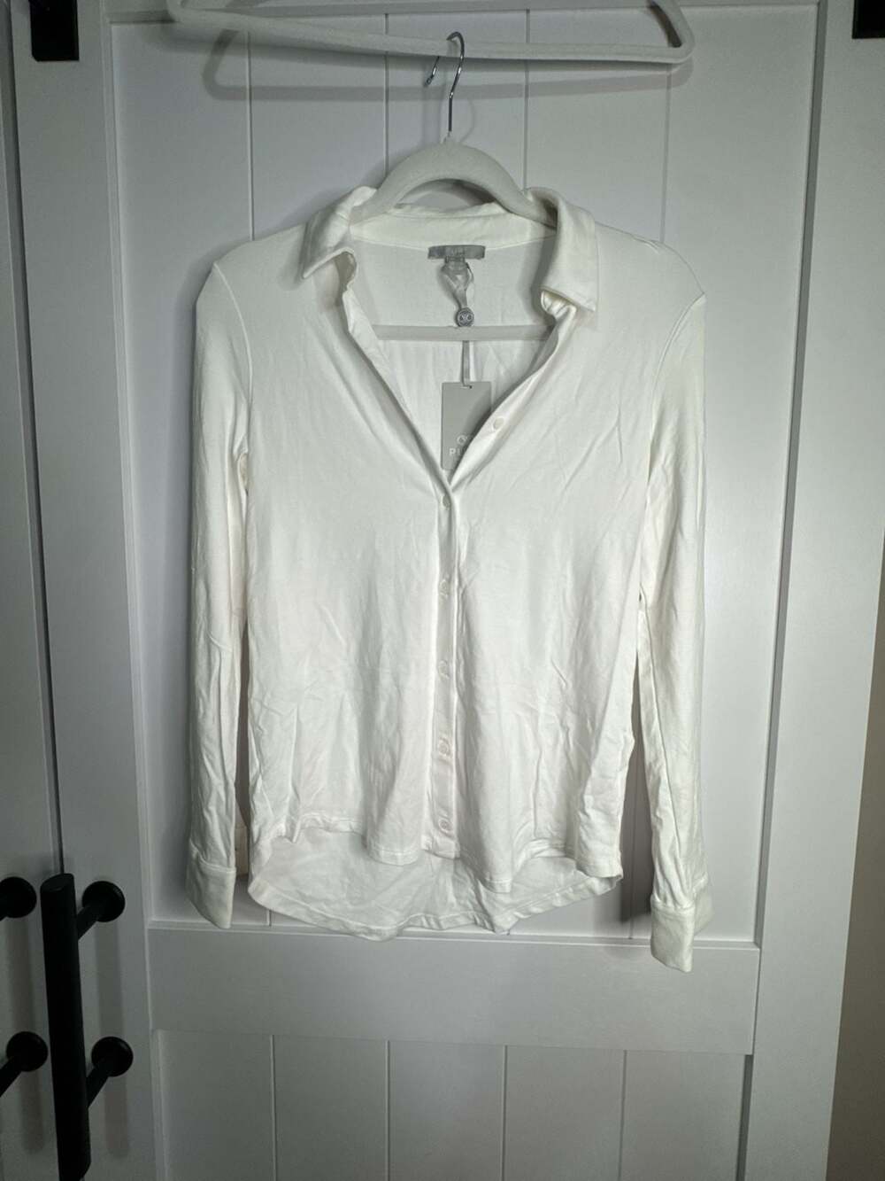Pure Collection Women's White Long Sleeve Jersey Blouse